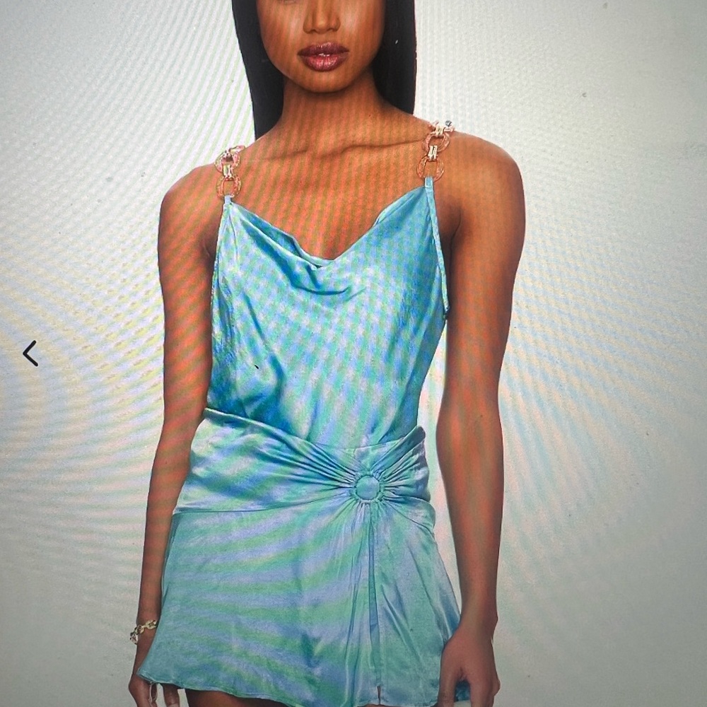 Elegant Blue Satin Mini Dress from Revolve